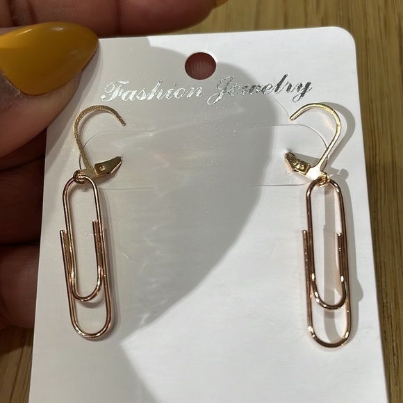 Paperclip Gold Drop Earrings - Picture 12 of 13